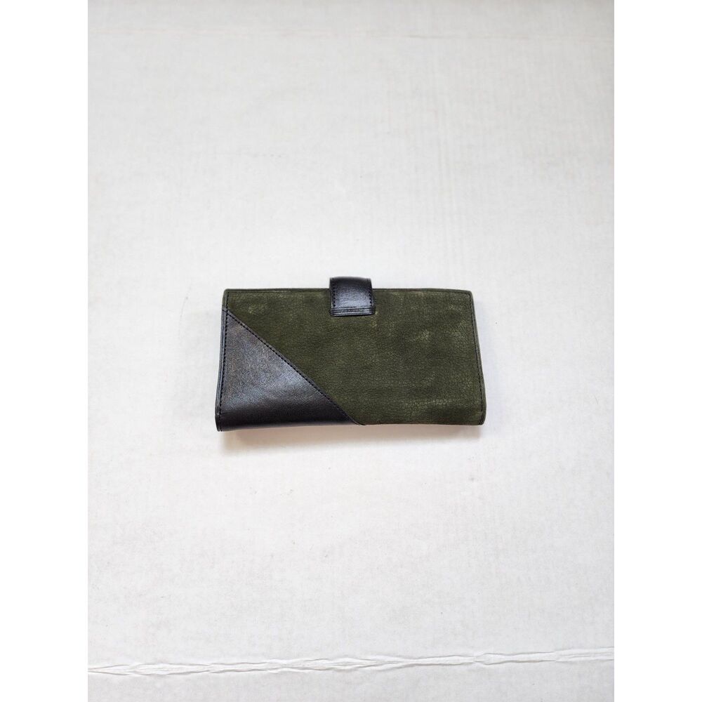 Vintage Colorblock Leather & Suede Long Bifold Wallet Black Green - Picture 9 of 9
